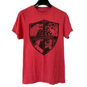 Game of Thrones Women’s Red Four Houses in Shield Graphic Shirt